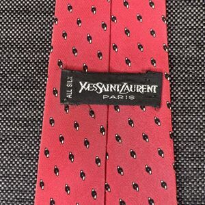 Yves Saint Laurent YSL Red Silk Tie Designer Geometric Luxury Skinny